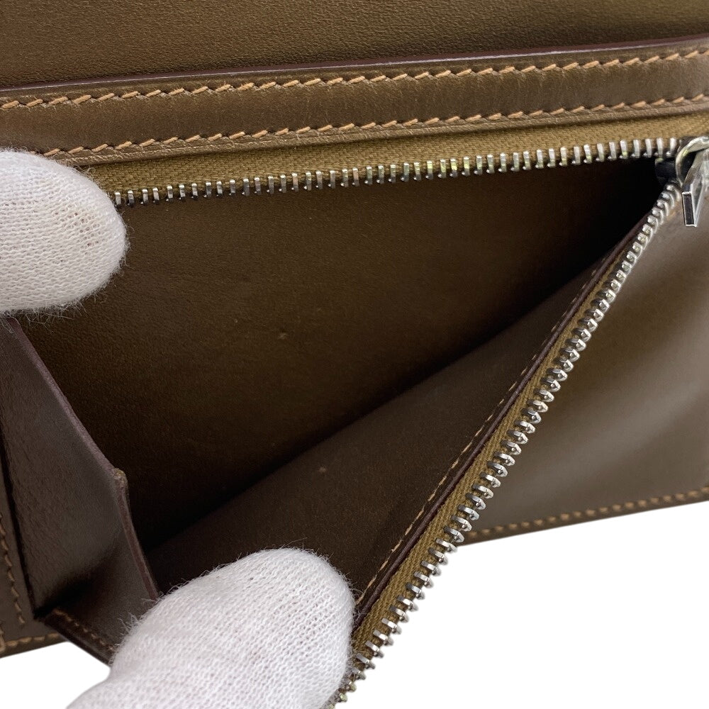 HERMES Bifold Wallet Calfskin Brown BEAN Compact