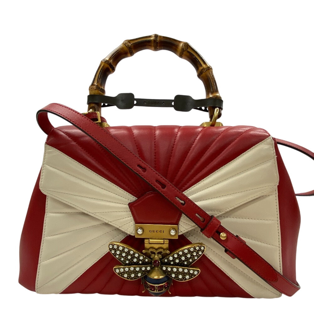 GUCCI Handbag 476531 leather Red Bamboo Queen Margaret