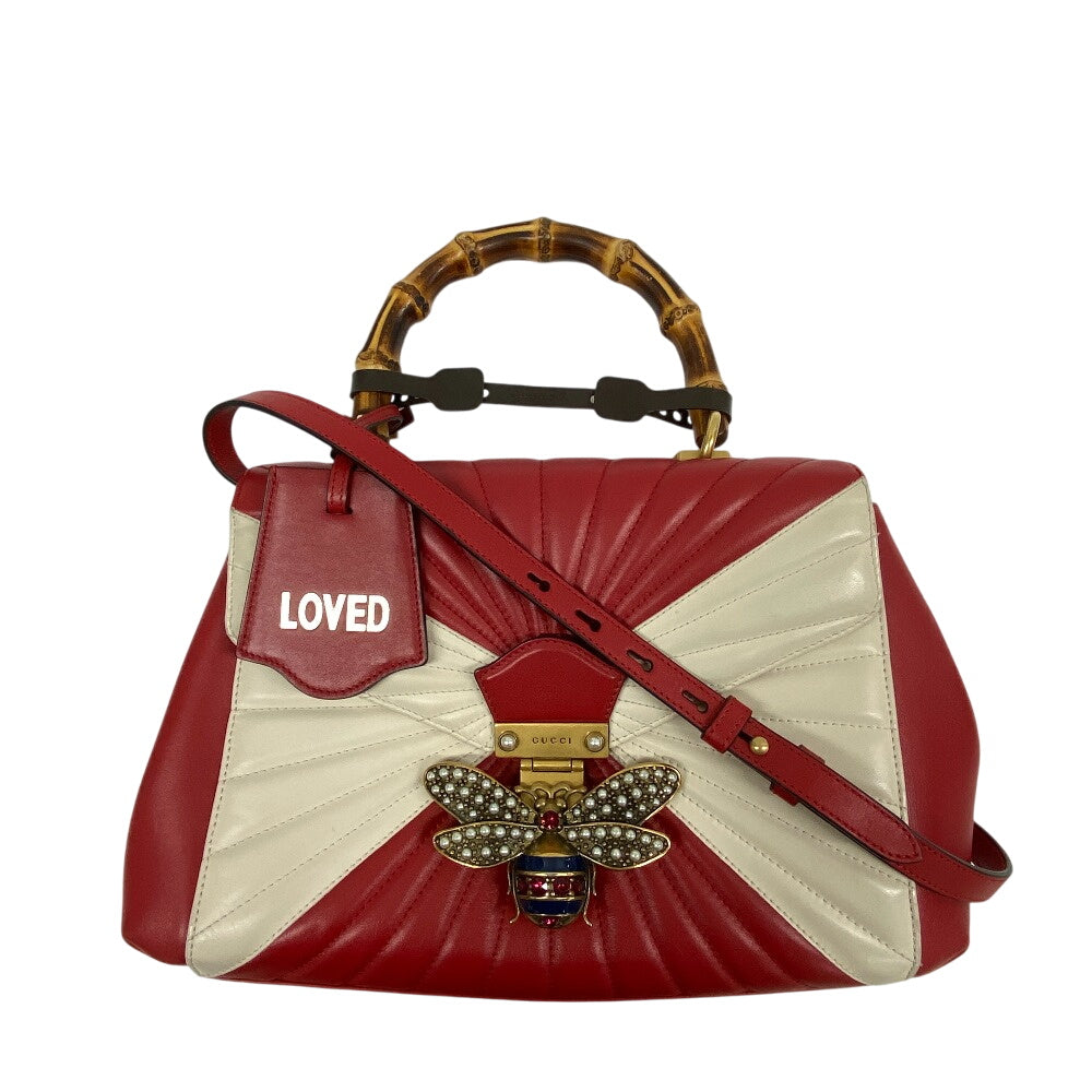 GUCCI Handbag 476531 leather Red Bamboo Queen Margaret