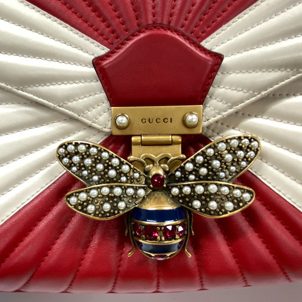 GUCCI Handbag 476531 leather Red Bamboo Queen Margaret