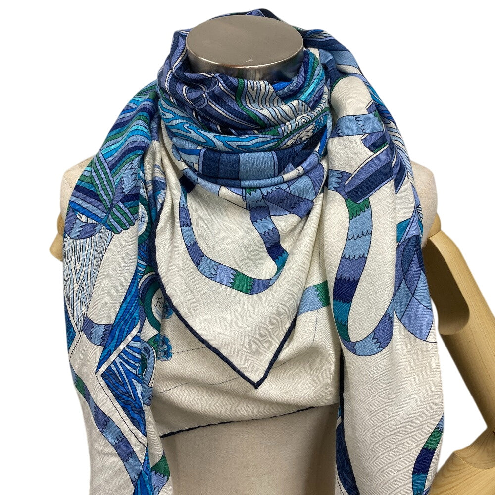 HERMES Stall Cashmere, Silk blue Caregean Fermata