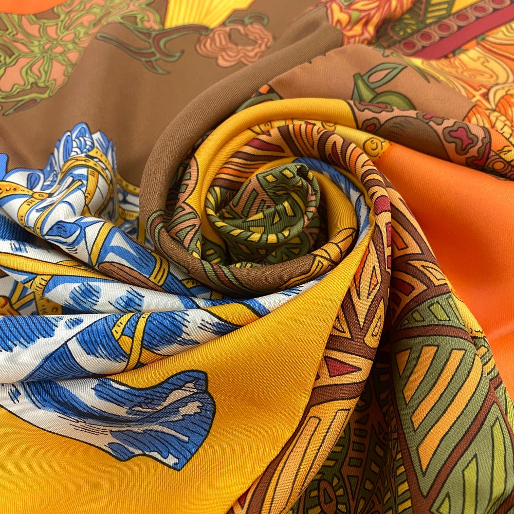 HERMES scarf silk Orange Carre90 art des steppes