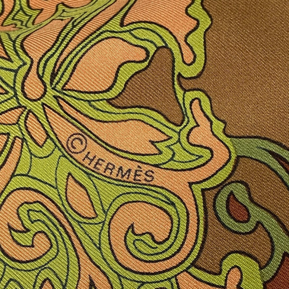 HERMES scarf silk Orange Carre90 art des steppes