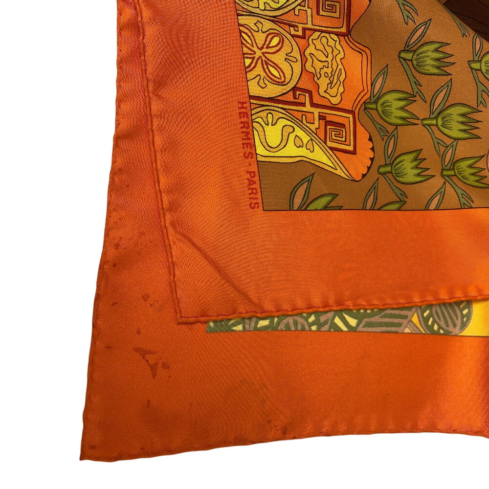 HERMES scarf silk Orange Carre90 art des steppes