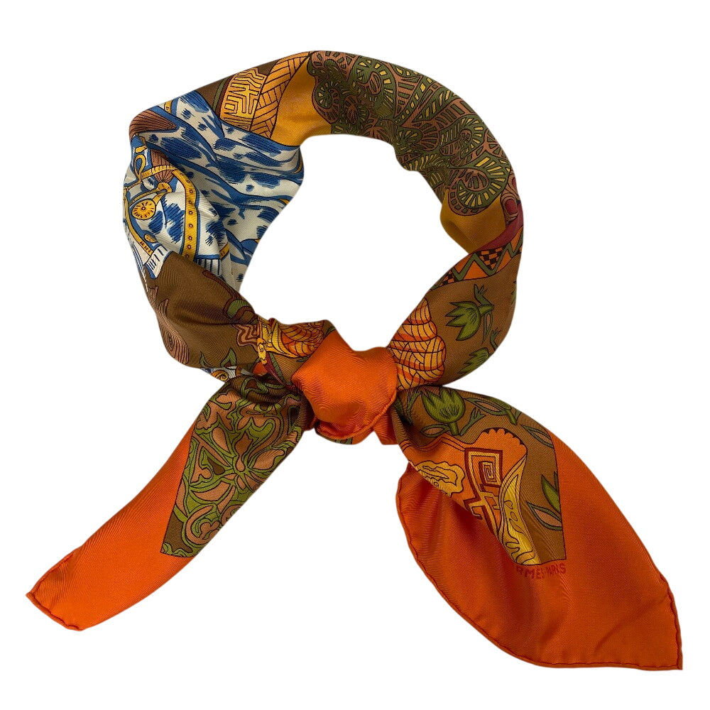 HERMES scarf silk Orange Carre90 art des steppes
