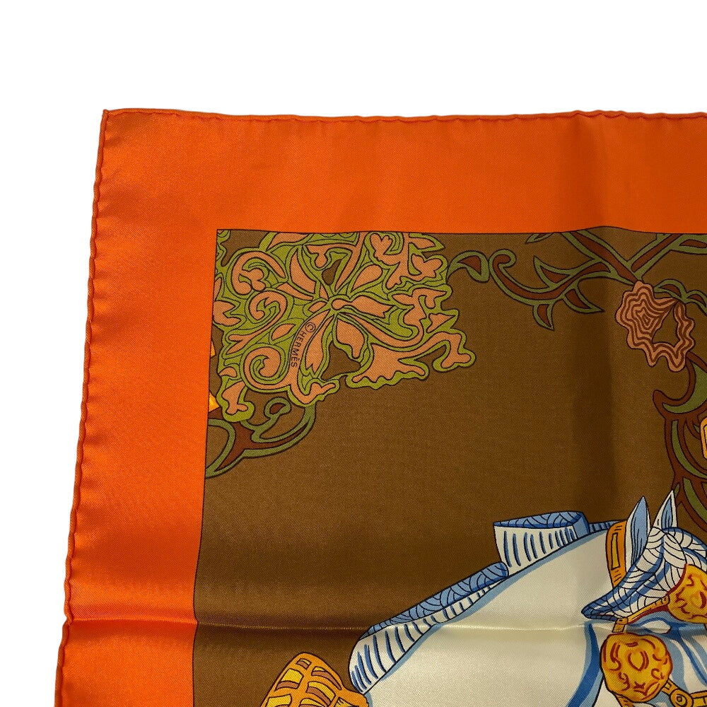 HERMES scarf silk Orange Carre90 art des steppes