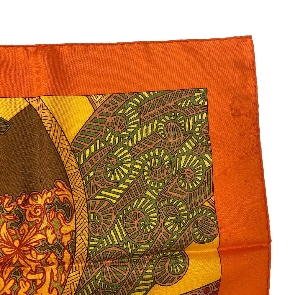 HERMES scarf silk Orange Carre90 art des steppes