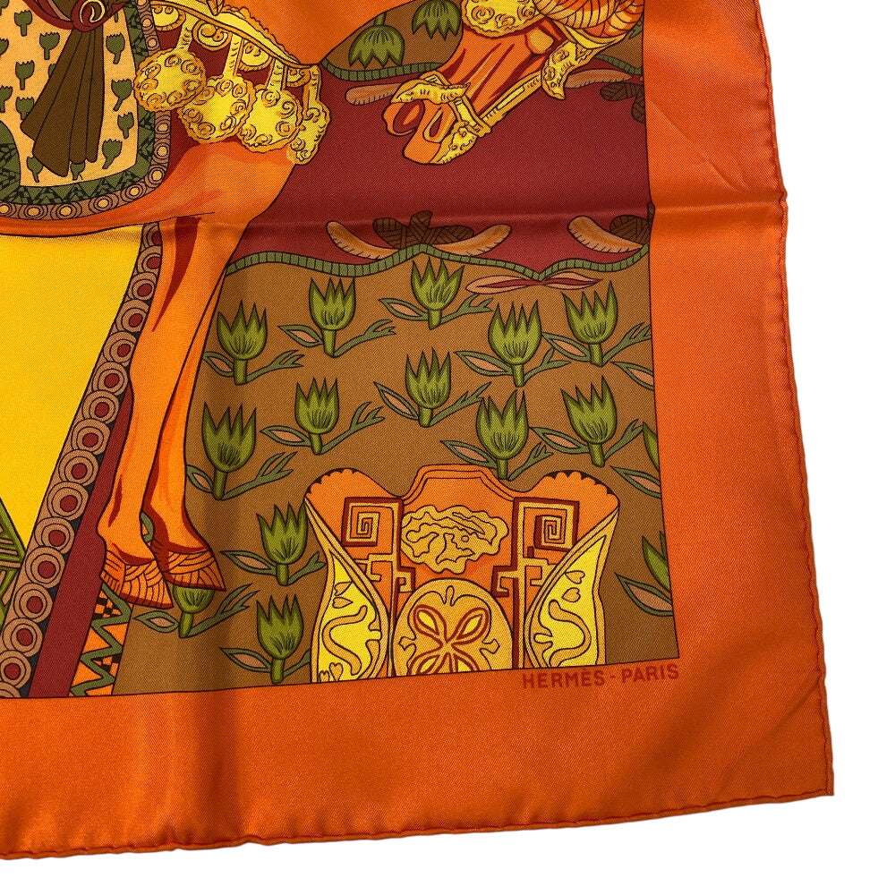 HERMES scarf silk Orange Carre90 art des steppes