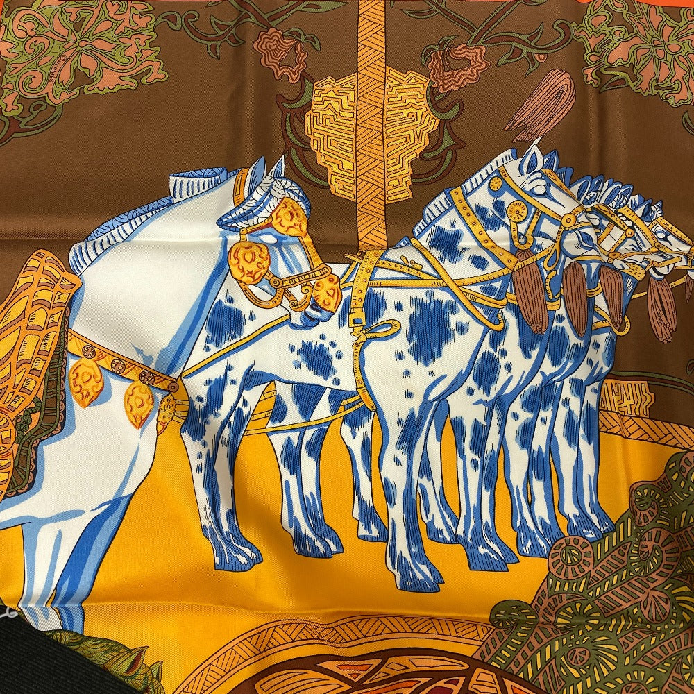 HERMES scarf silk Orange Carre90 art des steppes
