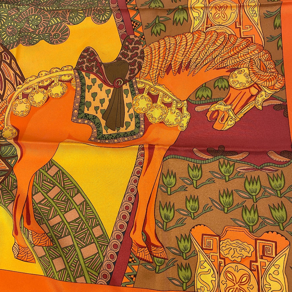 HERMES scarf silk Orange Carre90 art des steppes
