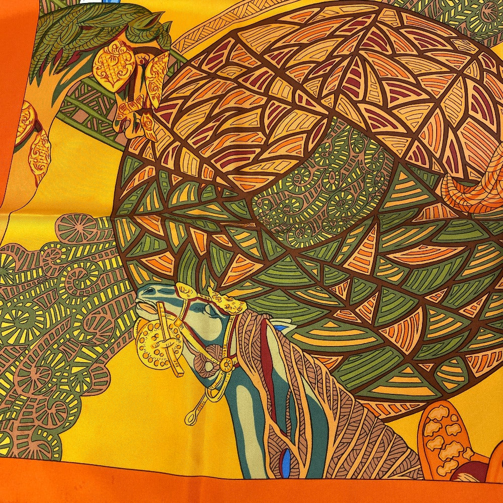 HERMES scarf silk Orange Carre90 art des steppes