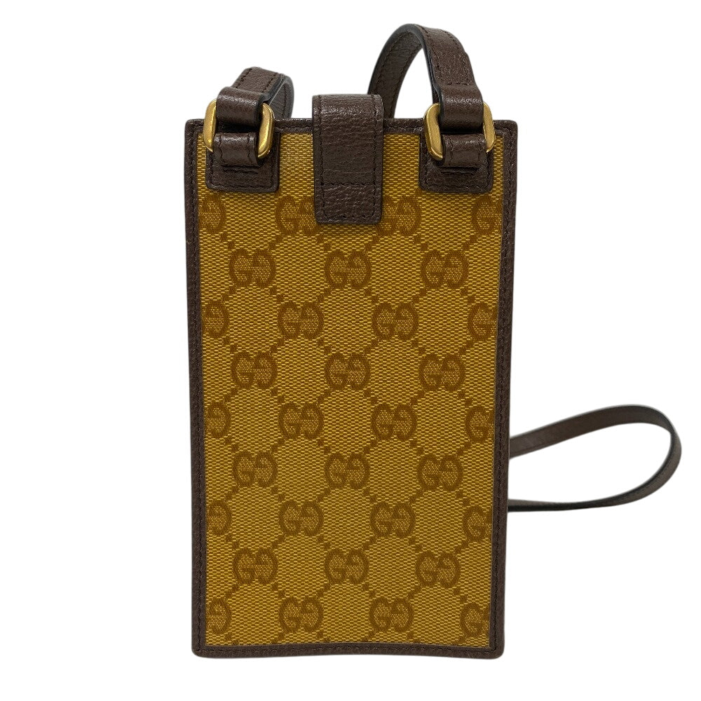 GUCCI Shoulder Bag 702203 Coated canvas Brown GG crystal Phone case