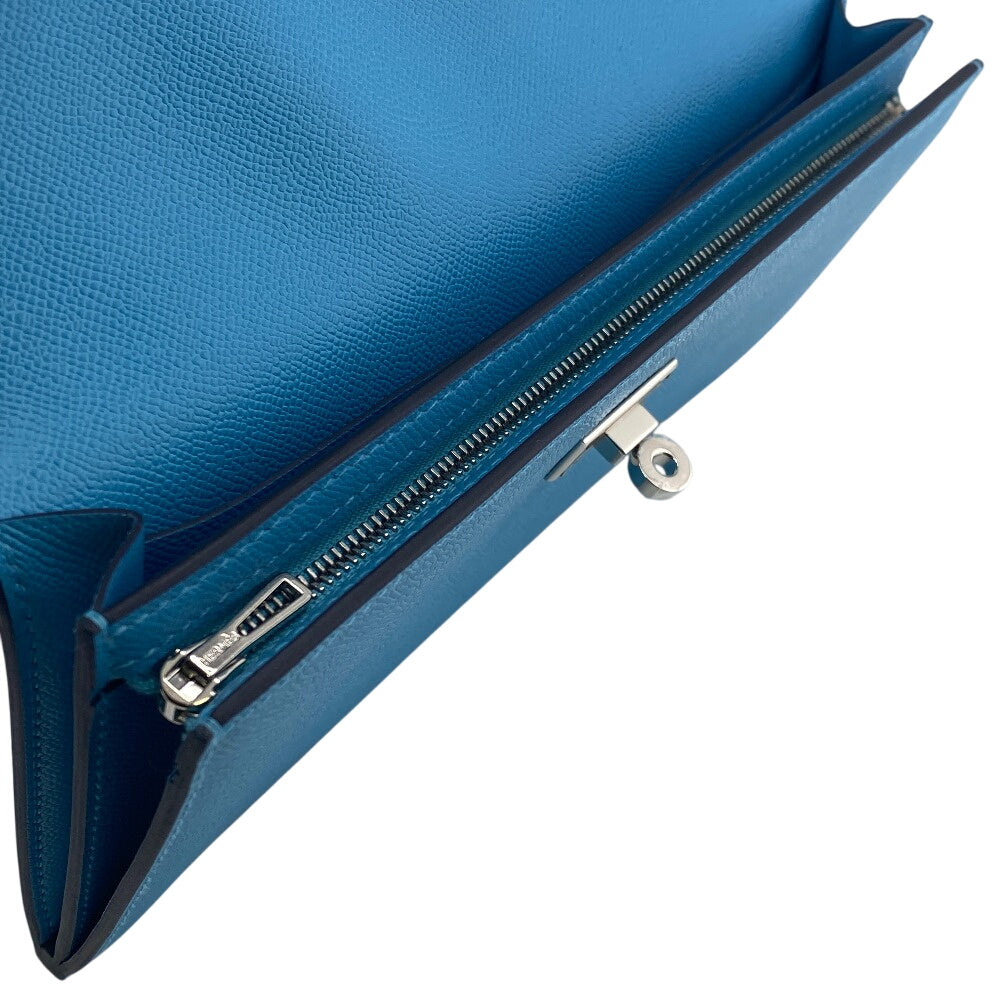 HERMES Long Wallet Purse Epsom Blue gene kelly pocket