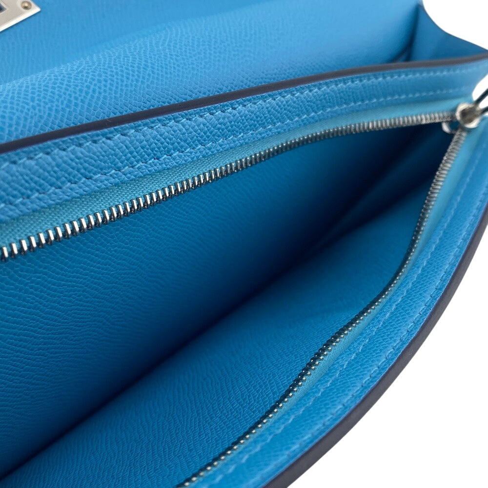 HERMES Long Wallet Purse Epsom Blue gene kelly pocket