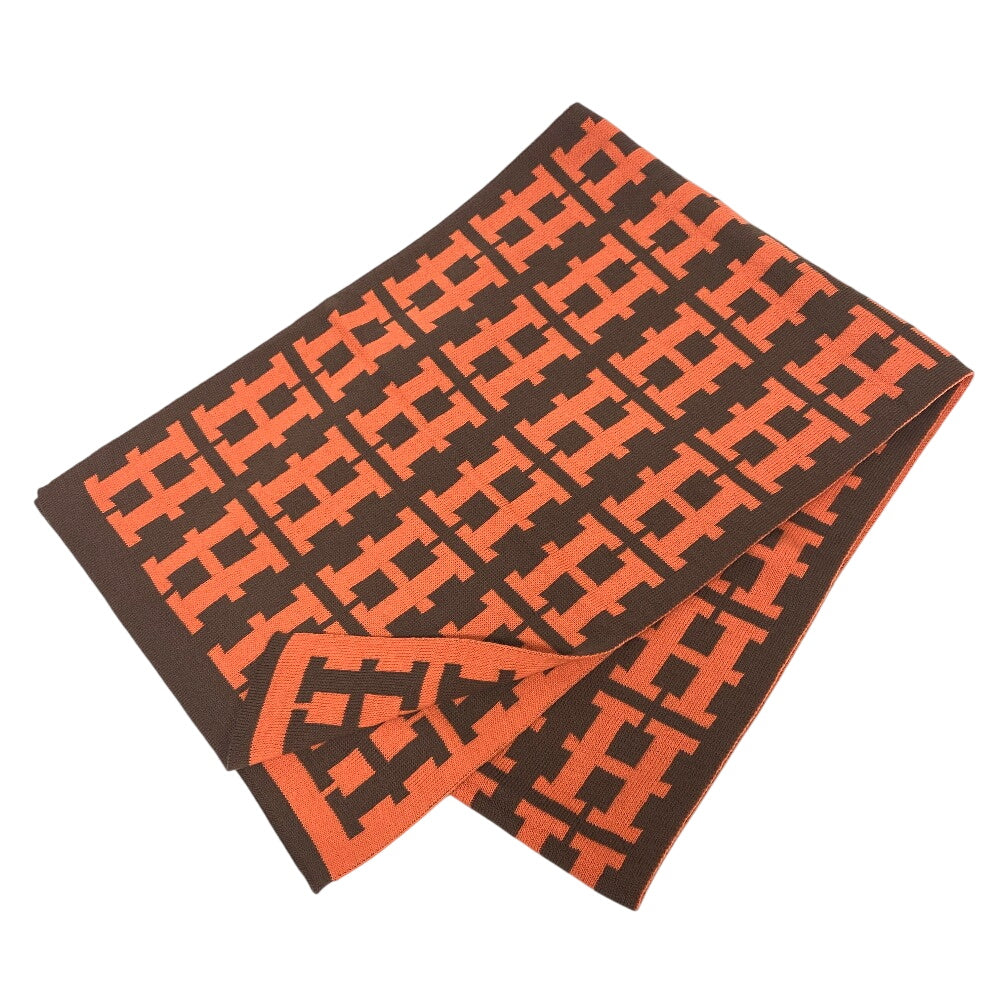 HERMES Scarf cashmere Brown logo