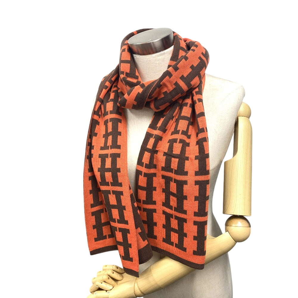 HERMES Scarf cashmere Brown logo