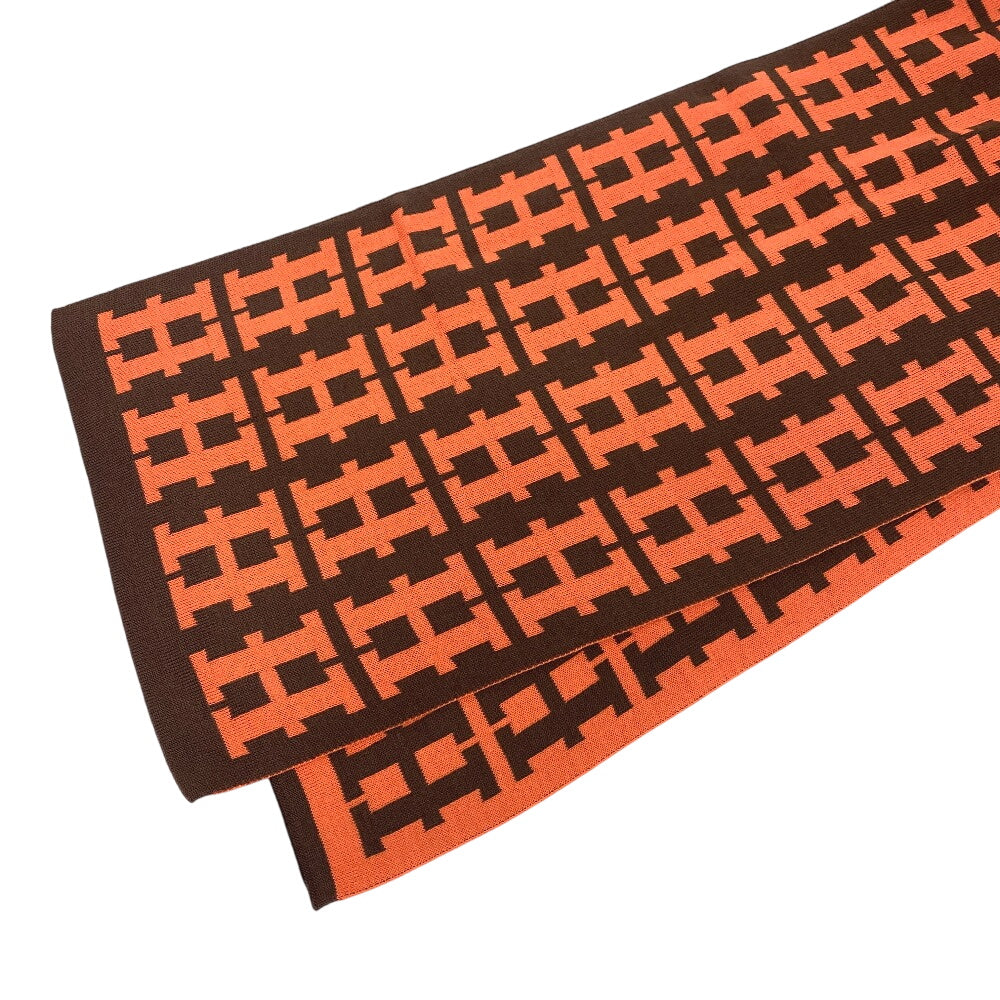 HERMES Scarf cashmere Brown logo