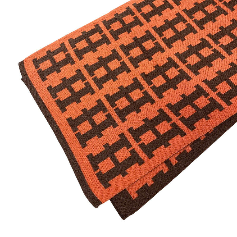 HERMES Scarf cashmere Brown logo