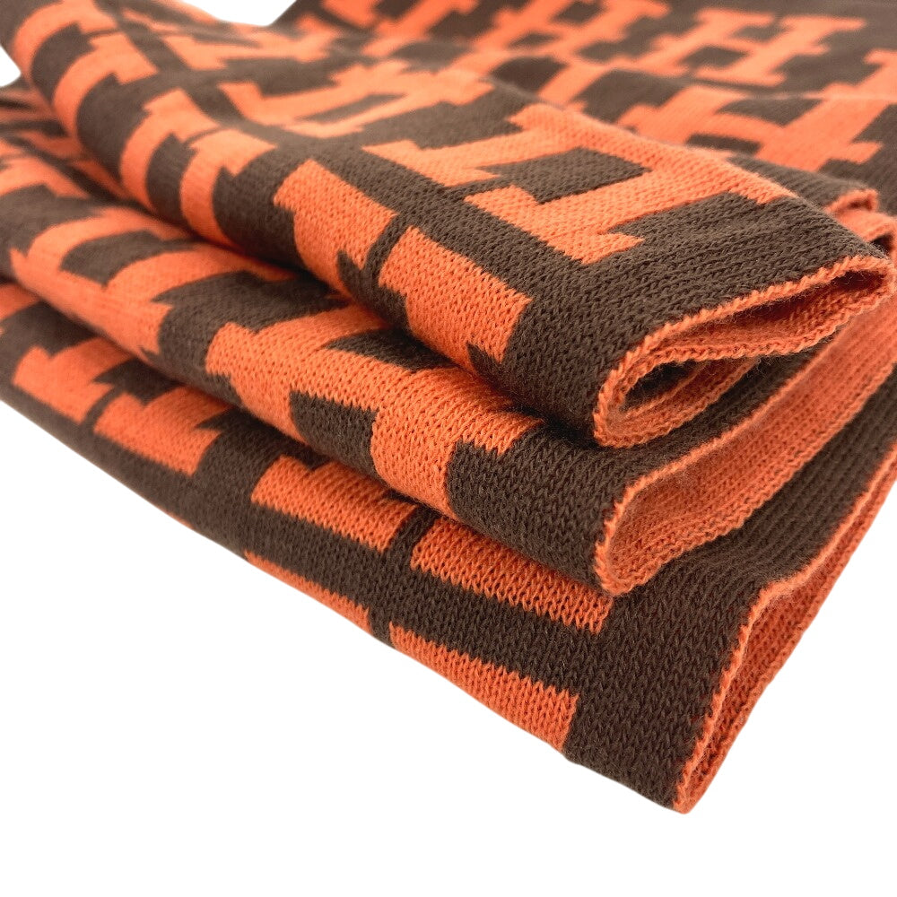 HERMES Scarf cashmere Brown logo
