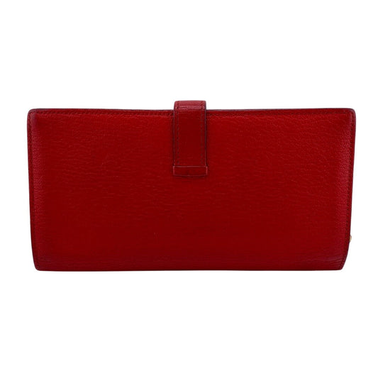 HERMES Long Wallet Purse Chevre Misol Red Beansufla