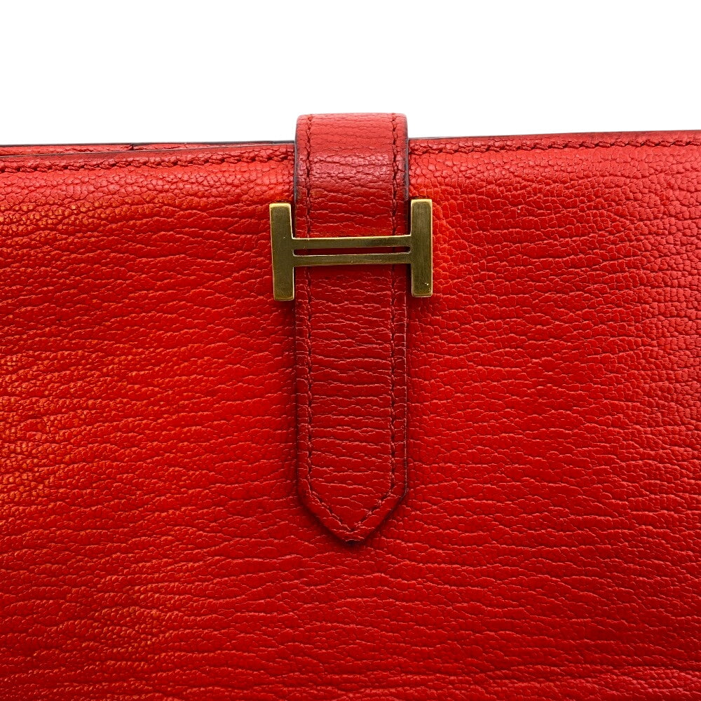 HERMES Long Wallet Purse Chevre Misol Red Beansufla