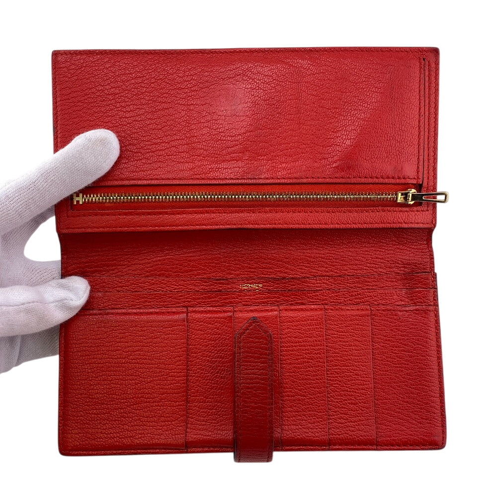 HERMES Long Wallet Purse Chevre Misol Red Beansufla