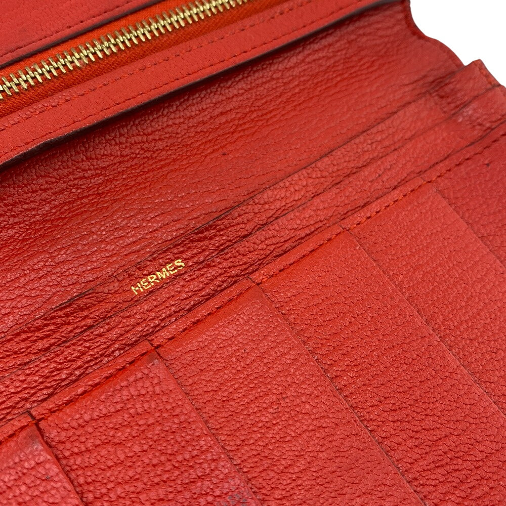 HERMES Long Wallet Purse Chevre Misol Red Beansufla