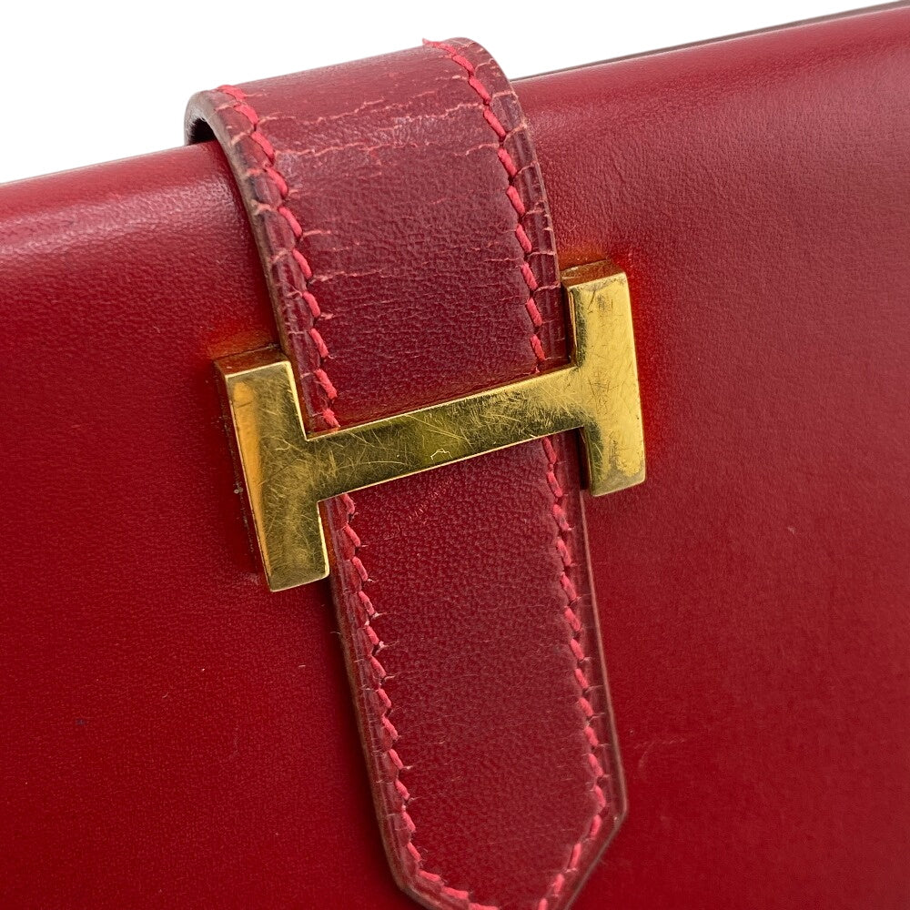 HERMES Long Wallet Purse Box scarf Red Baan classic