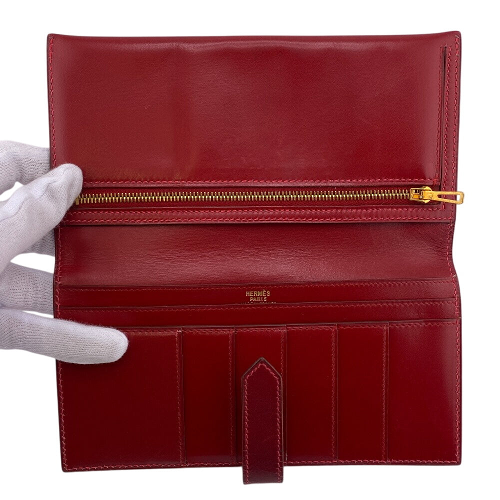 HERMES Long Wallet Purse Box scarf Red Baan classic