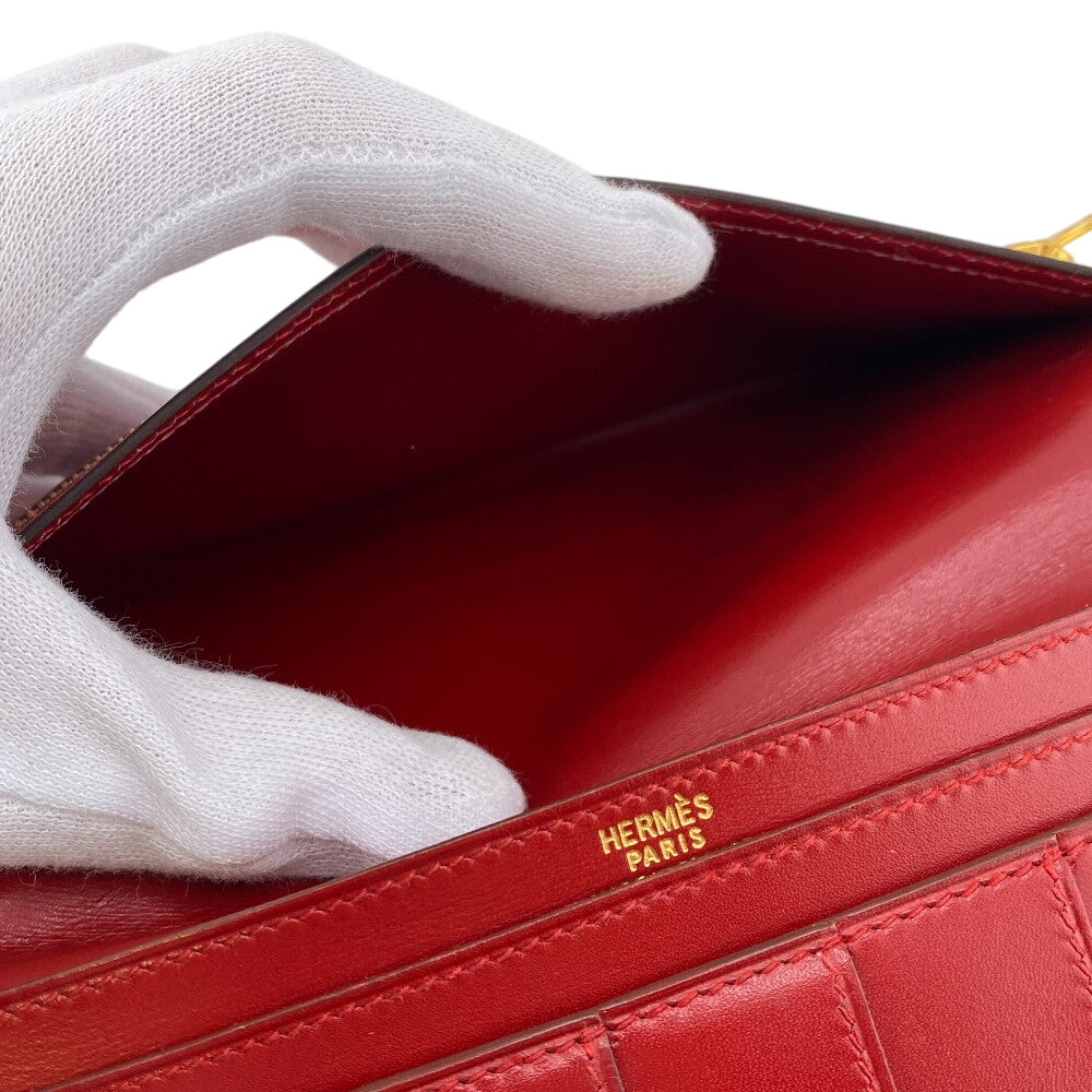 HERMES Long Wallet Purse Box scarf Red Baan classic