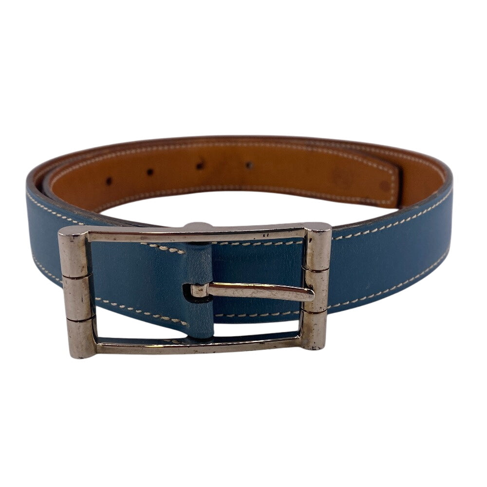 HERMES belt leather blue reversible 65