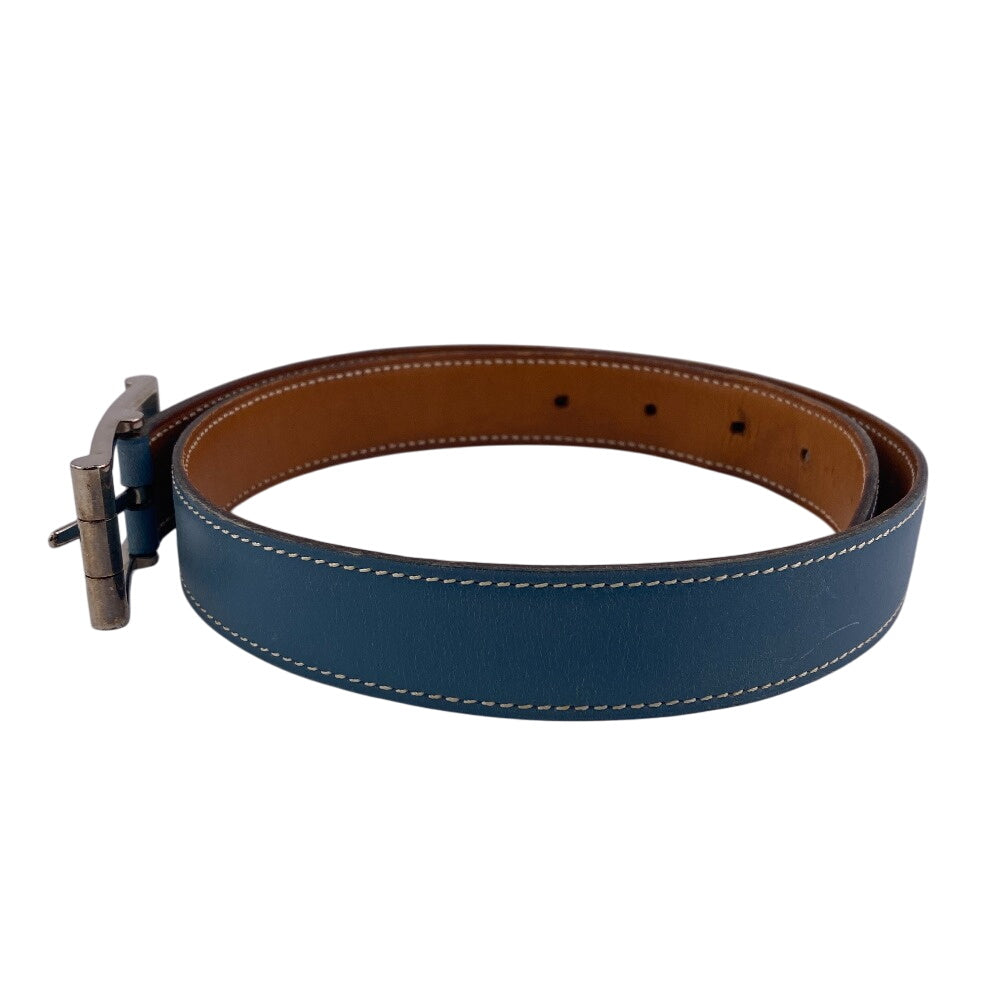HERMES belt leather blue reversible 65