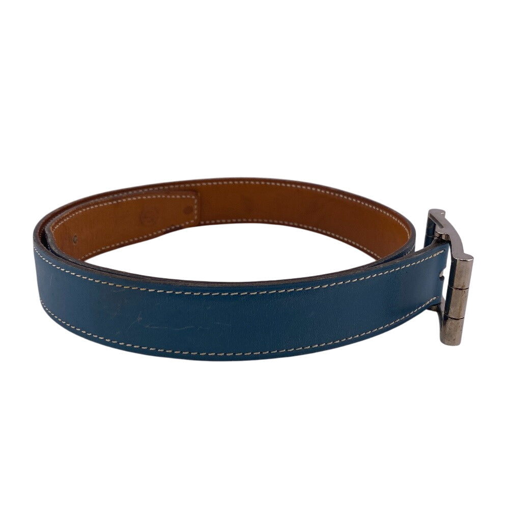 HERMES belt leather blue reversible 65