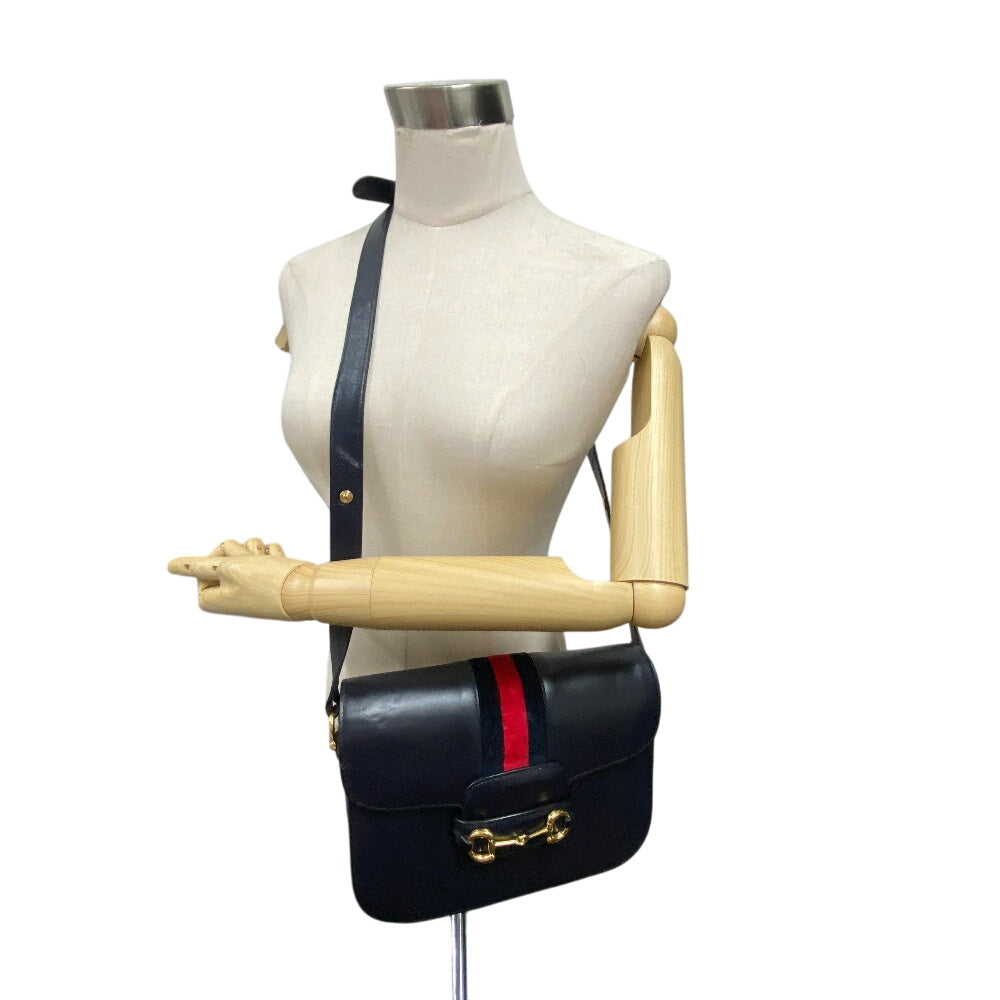 GUCCI Shoulder Bag 602204 Leather, Velour Navy Velor x leather Horsebit 1955
