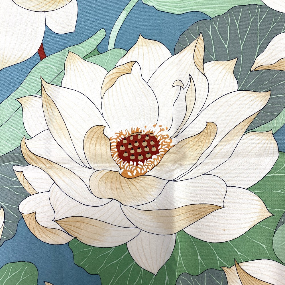 HERMES scarf silk Brown Carre90 FLEURS DE LOTUS Lotus flower