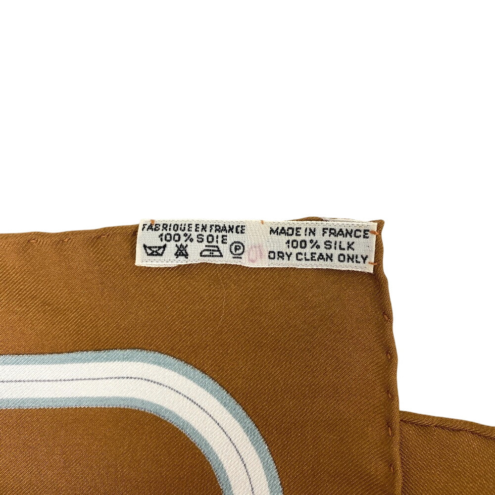 HERMES scarf silk Brown Carre90 FLEURS DE LOTUS Lotus flower