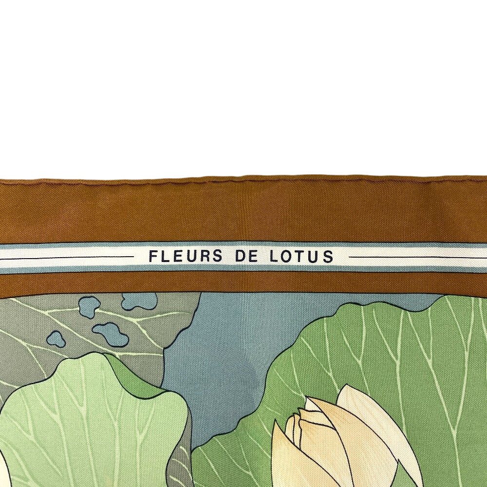HERMES scarf silk Brown Carre90 FLEURS DE LOTUS Lotus flower