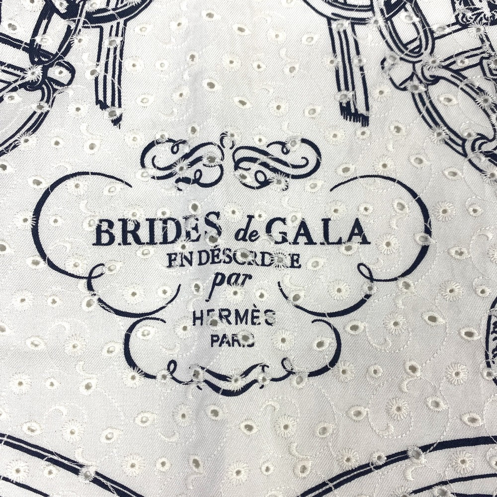 HERMES scarf silk white Carre70 BRIDES de GALA Ceremonial bridle Broderie Anglaise