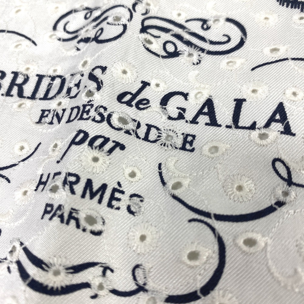 HERMES scarf silk white Carre70 BRIDES de GALA Ceremonial bridle Broderie Anglaise