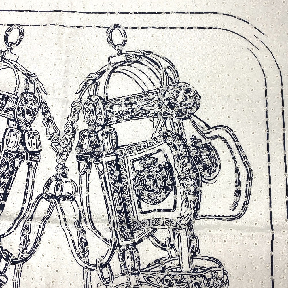 HERMES scarf silk white Carre70 BRIDES de GALA Ceremonial bridle Broderie Anglaise