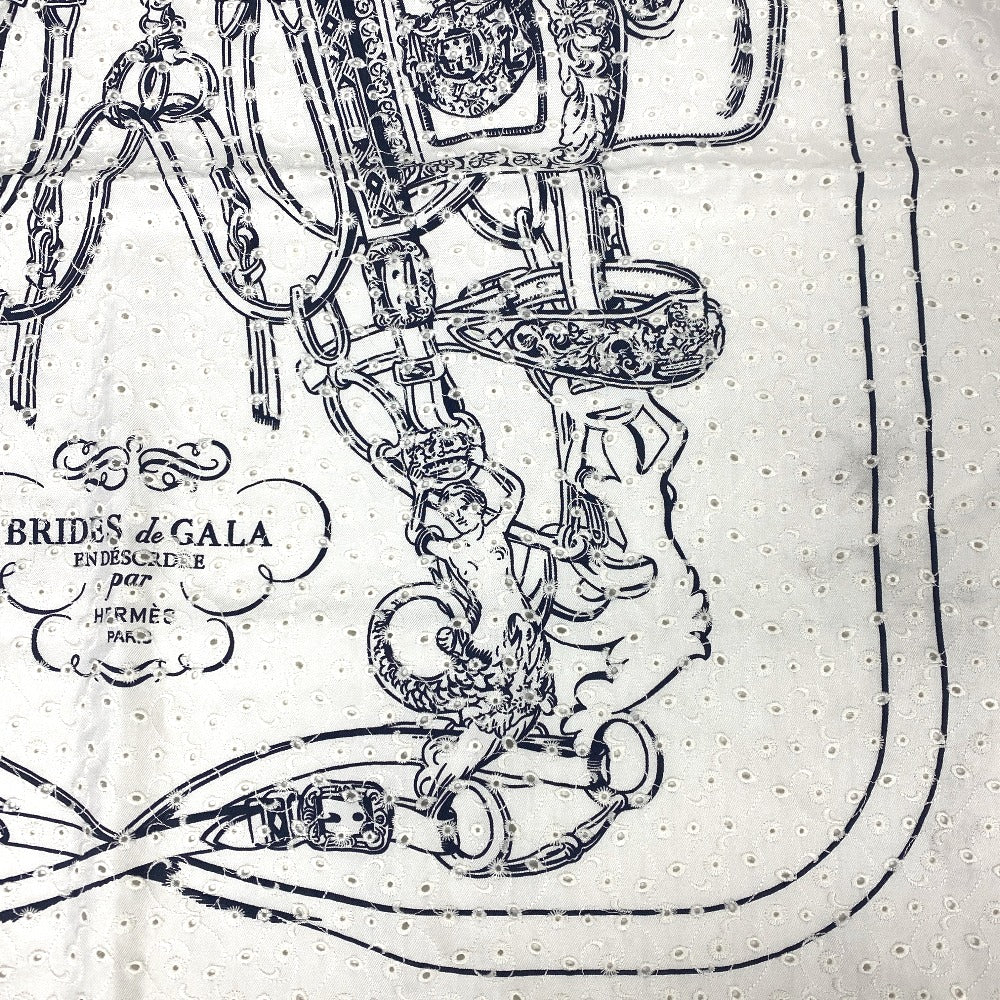 HERMES scarf silk white Carre70 BRIDES de GALA Ceremonial bridle Broderie Anglaise