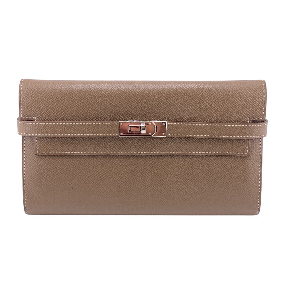 HERMES Long Wallet Purse Epsom, Leather beige Kelly wallet