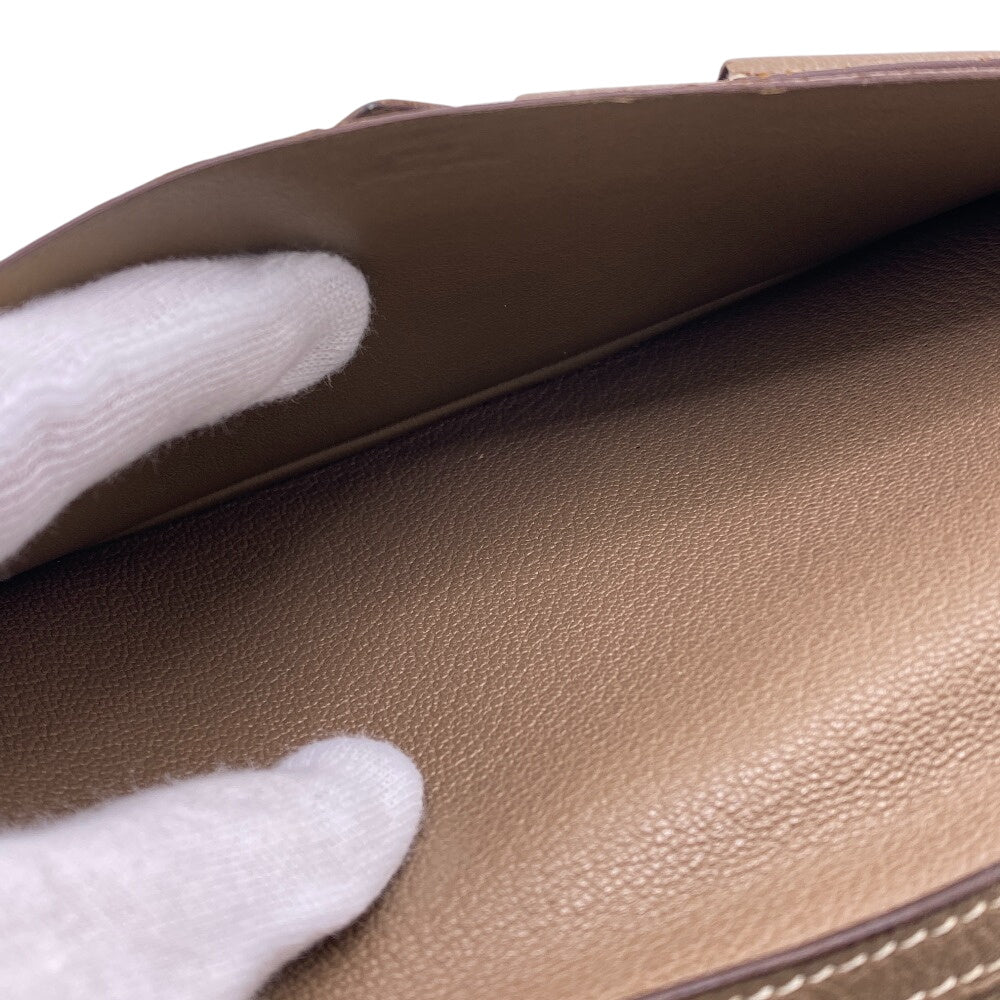 HERMES Bifold Wallet Chevre Mysore, Leather beige Hermes Bearn Soufflet Chevre Mysore Wallet Etoupe Gold Metal □O:2011