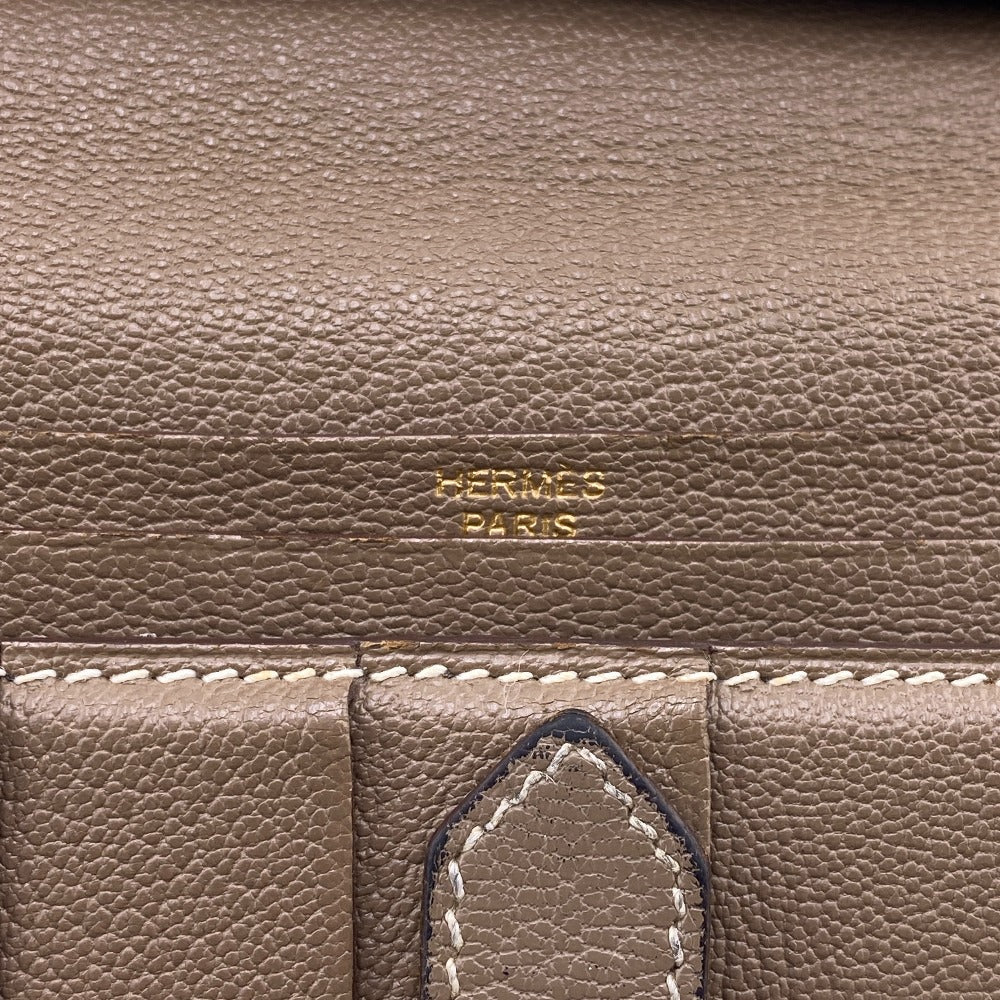 HERMES Bifold Wallet Chevre Mysore, Leather beige Hermes Bearn Soufflet Chevre Mysore Wallet Etoupe Gold Metal □O:2011