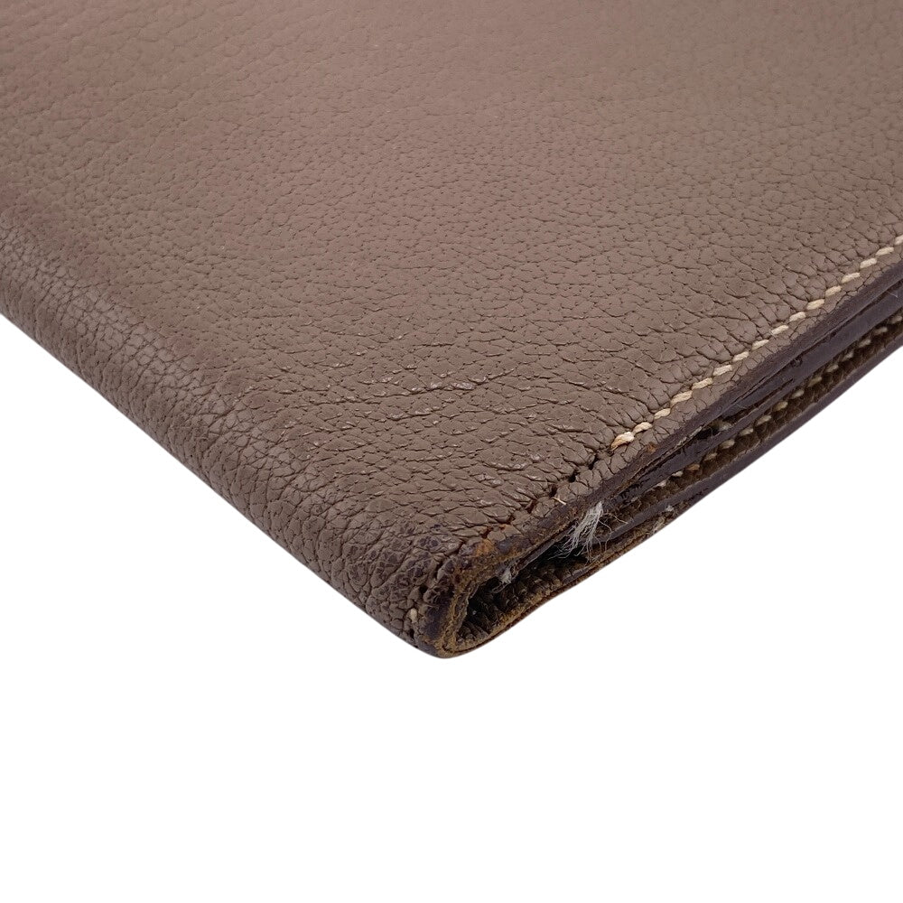 HERMES Bifold Wallet Chevre Mysore, Leather beige Hermes Bearn Soufflet Chevre Mysore Wallet Etoupe Gold Metal □O:2011