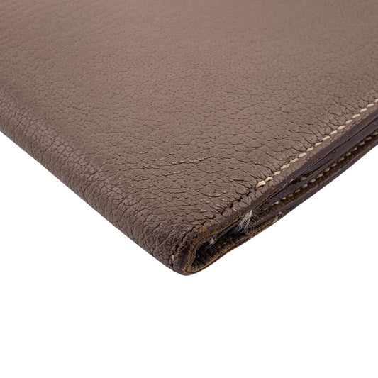 HERMES Bifold Wallet Chevre Mysore, Leather beige Hermes Bearn Soufflet Chevre Mysore Wallet Etoupe Gold Metal □O:2011