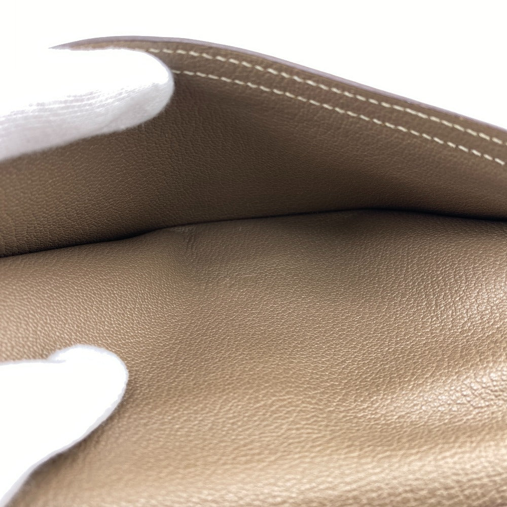 HERMES Bifold Wallet Chevre Mysore, Leather beige Hermes Bearn Soufflet Chevre Mysore Wallet Etoupe Gold Metal □O:2011