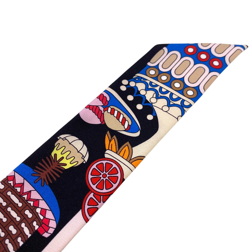 HERMES scarf silk black Patisserie Française
