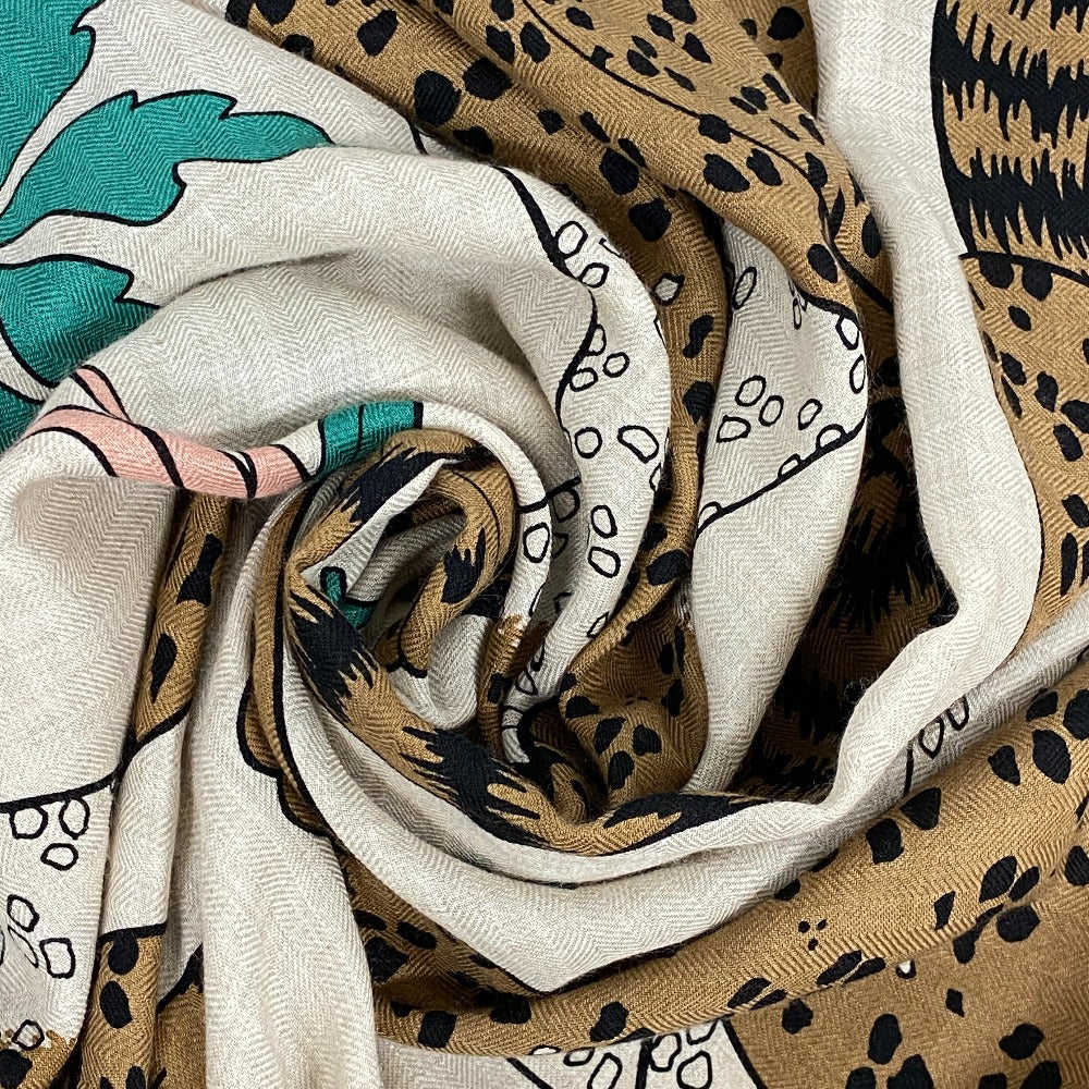 HERMES Stall Cashmere Pashmina , Silk Multi Carre Geant LES LEOPARDS Leopard Women Used