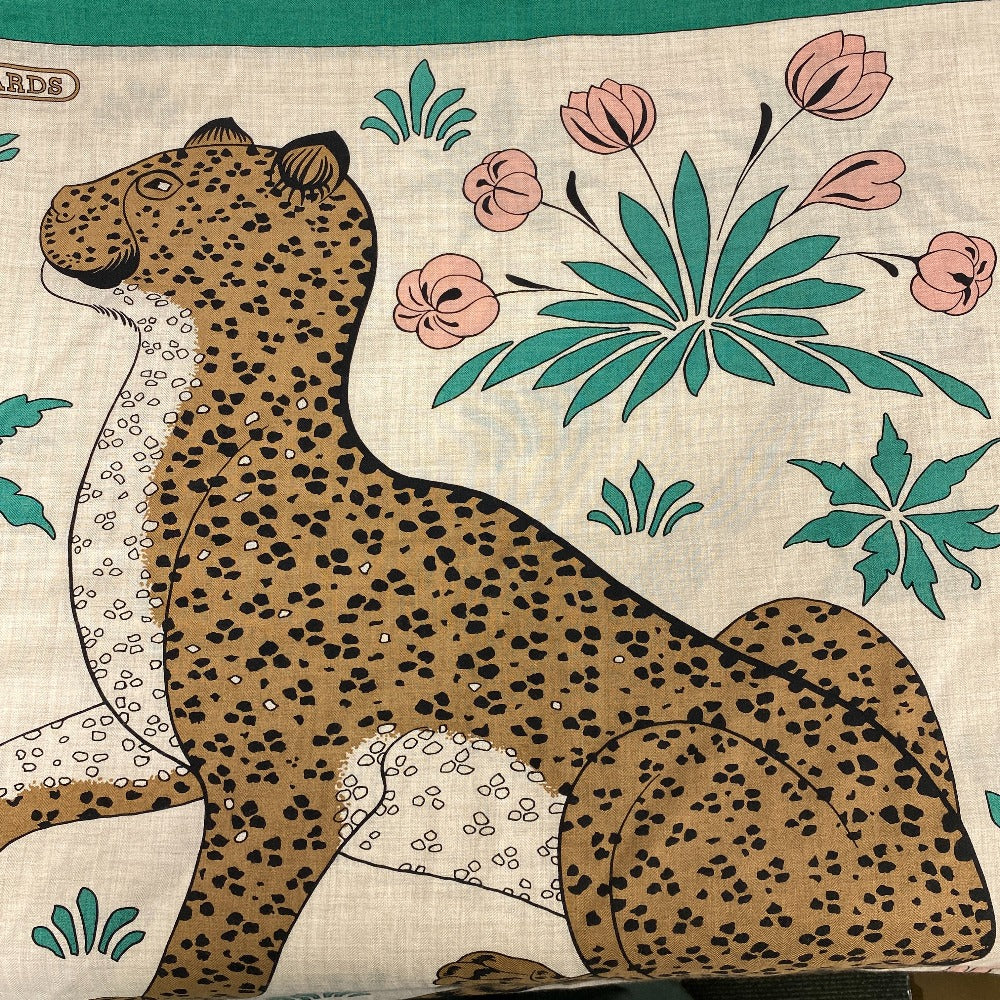 HERMES Stall Cashmere Pashmina , Silk Multi Carre Geant LES LEOPARDS Leopard Women Used